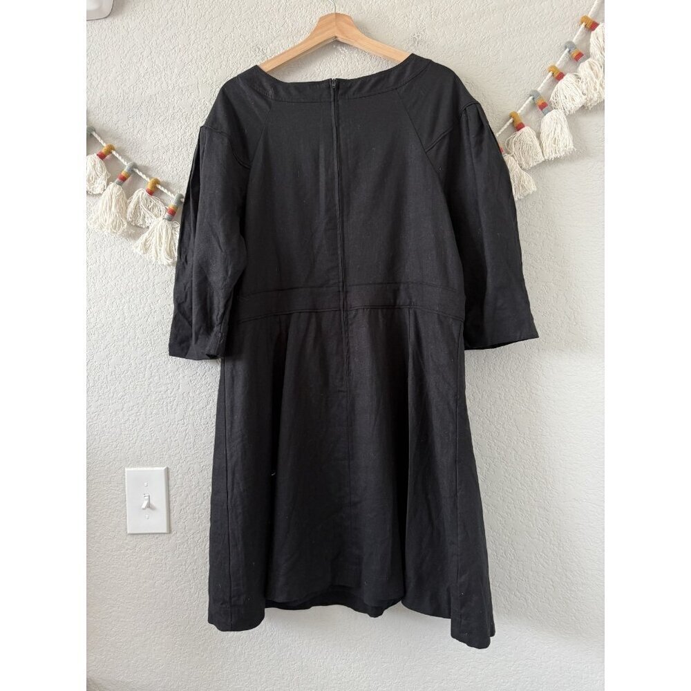 Banana Republic Linen Blend Black Puff Sleeve Mini Aline Dress Careerwear NWT 18 - Picture 2 of 10